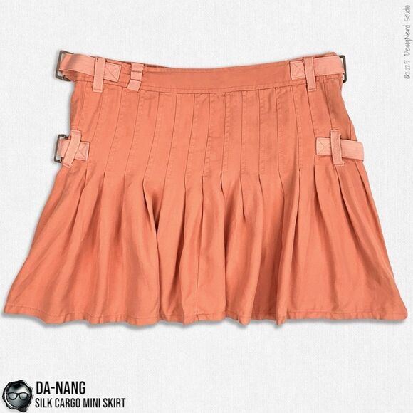 DA-NANG SURPLUS INDO-CHINE VINTAGE SILK PLEATED CARGO MINI SKIRT IN CORAL SMALL - Picture 1 of 13